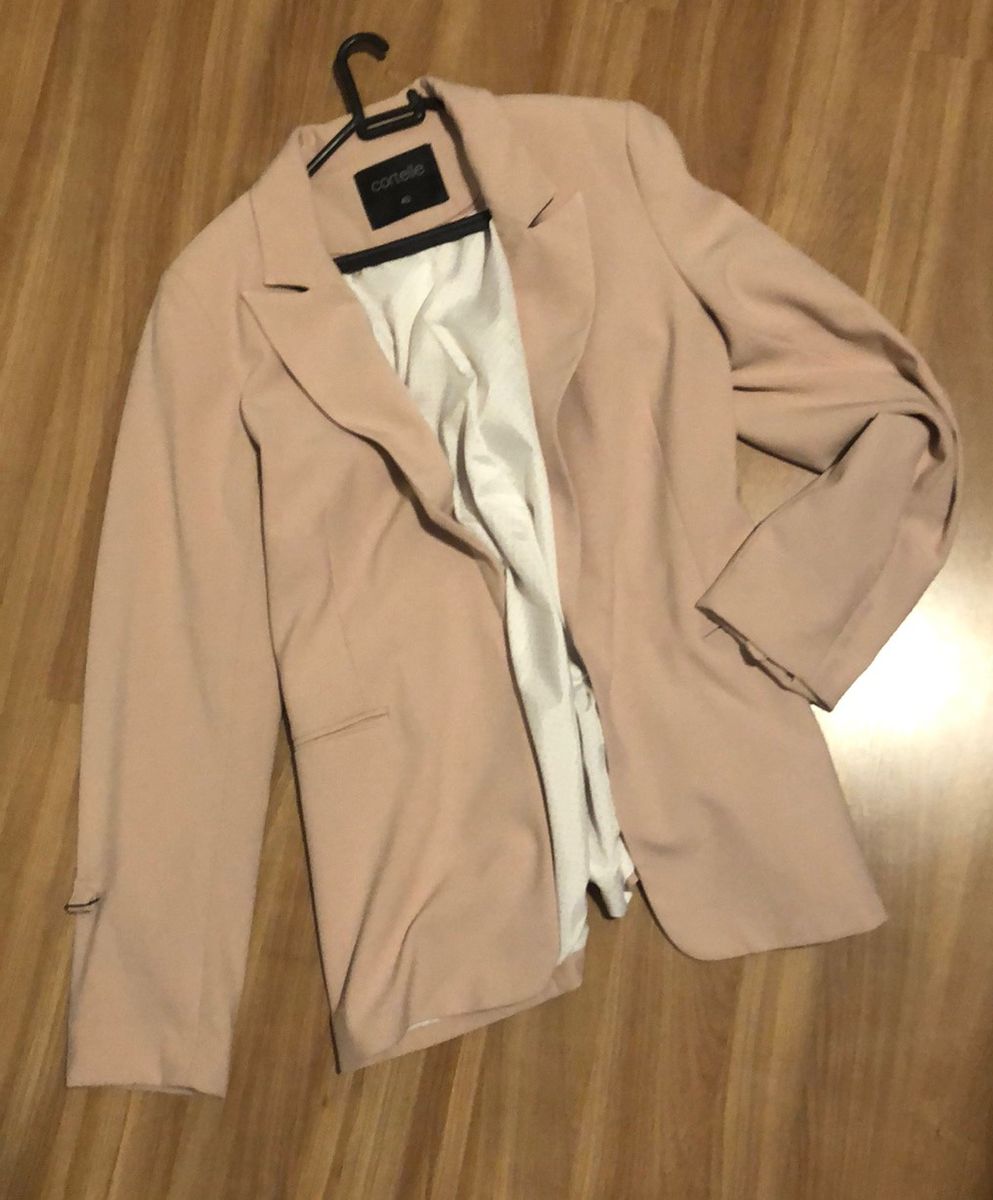 Blazer Jaqueta Alongada Sobretudo Rosa Bebe Nude Casaco Casaco