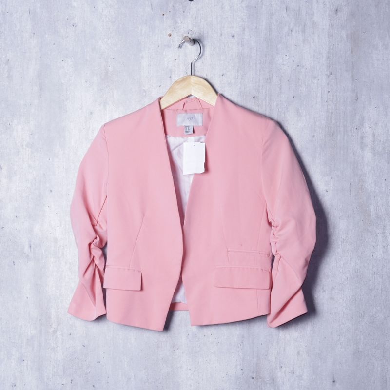 Blazer Rosa Manga Drapeada H&Amp;M Casaco Feminino H M Usado