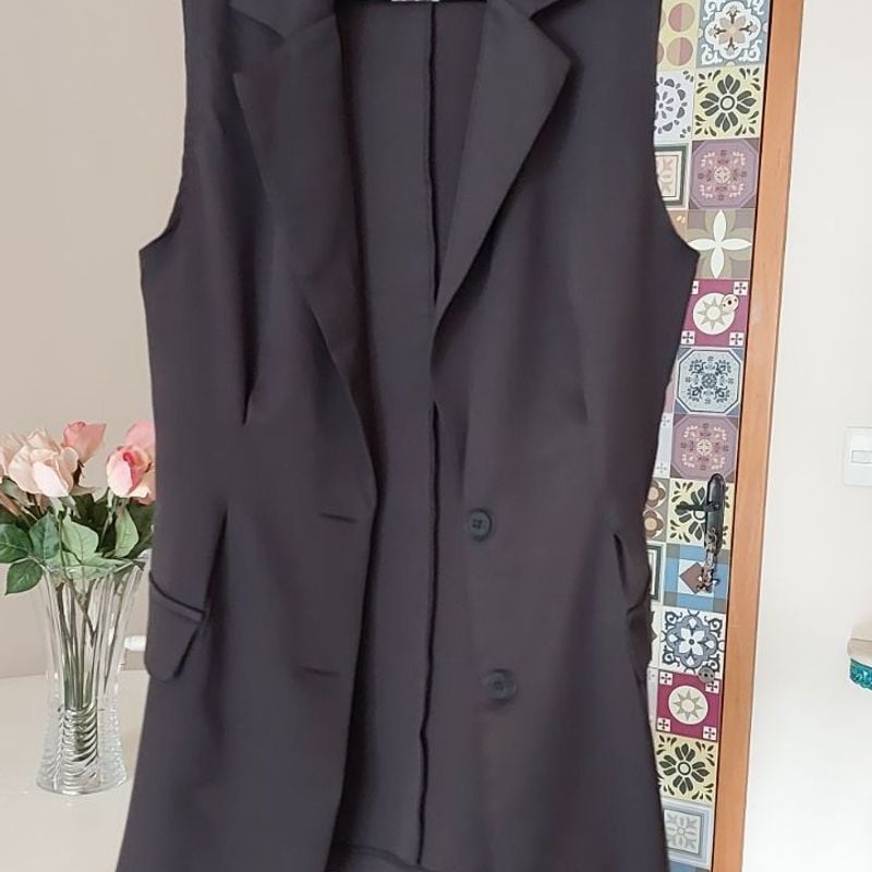 Blazer sem Manga Colete Preto Casaco Feminino Shein Nunca