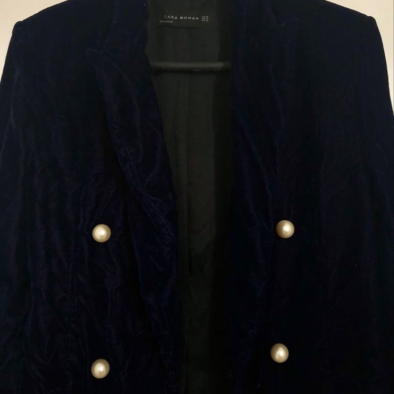 Blazer Veludo Azul Marinho Zara