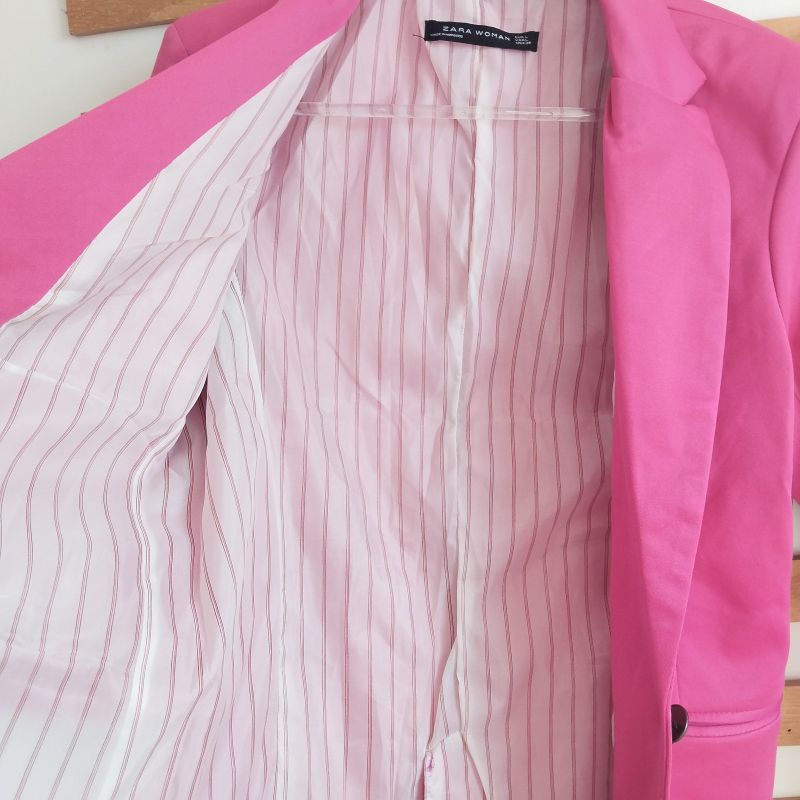 Blazer Zara Original Fúcsia Alfaiataria Alongado Rosa Forrado