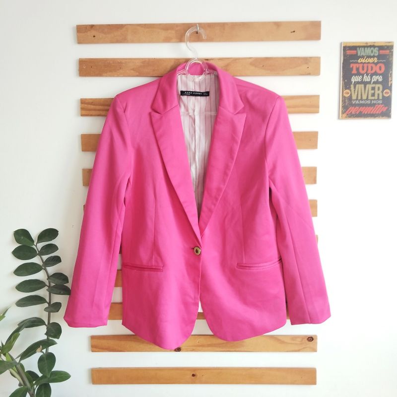 Blazer Zara Original Fúcsia Alfaiataria Alongado Rosa Forrado