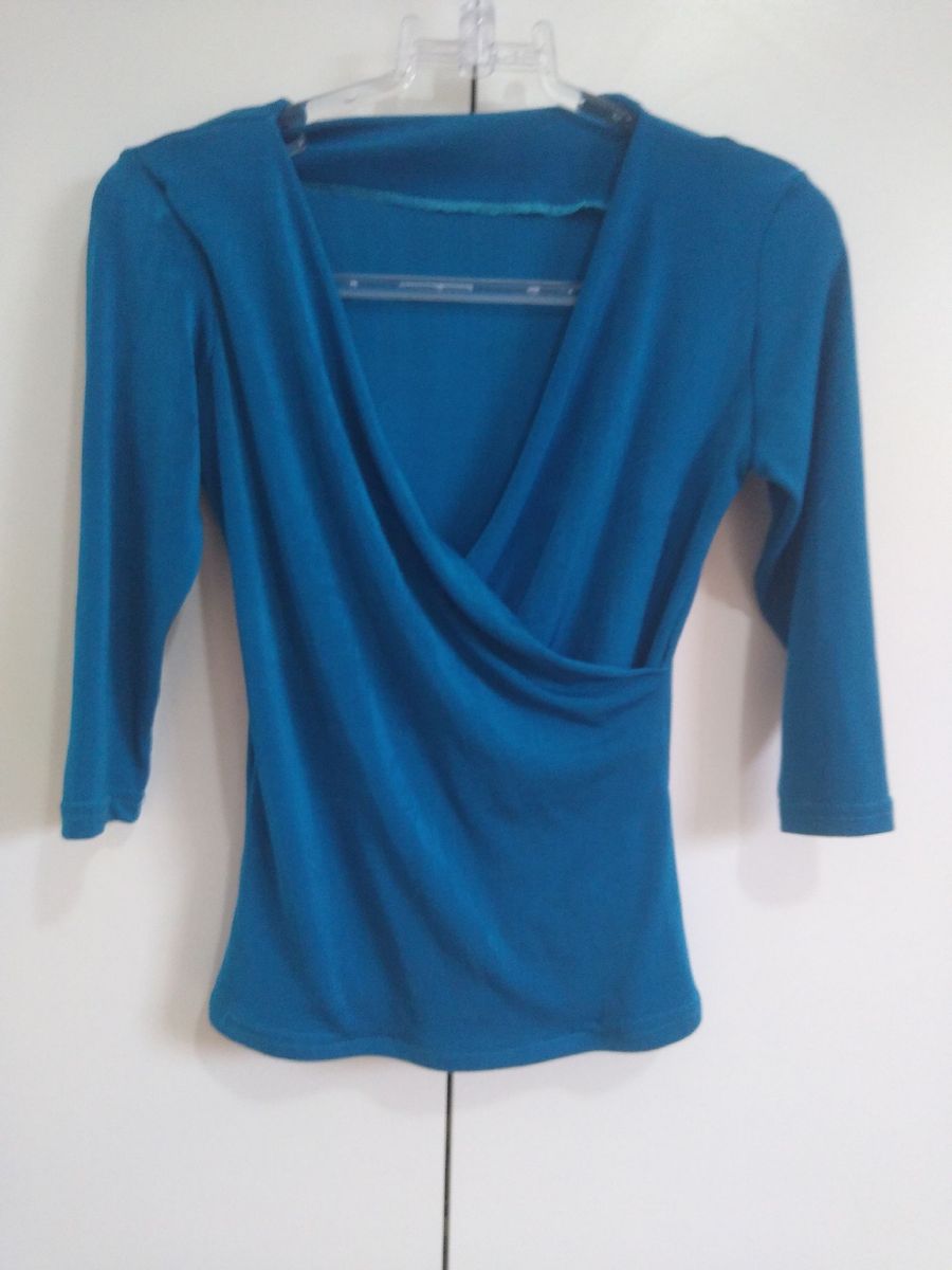 Blusa Azul De Lycra De Seda Blusa Feminina Usado 53858524 Enjoei