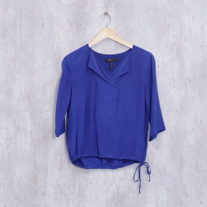 Blusa Azul Manga 3 4 Bcbgmaxazria Blusa Feminina Bcbgmaxazria