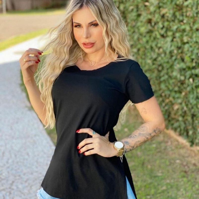 Blusa Básica Feminina em Viscolycra Manga Curta Veste Legue Long Line Tapa  Bumbum Academia Camiseta | Blusa Feminina Nunca Usado 75958012 | enjoei