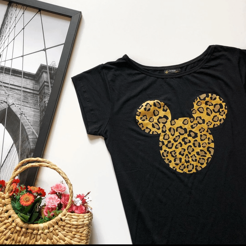 T-SHIRT MICKEY ROSTO ONCA E STRAS - PRETO, Atacado Tshirt