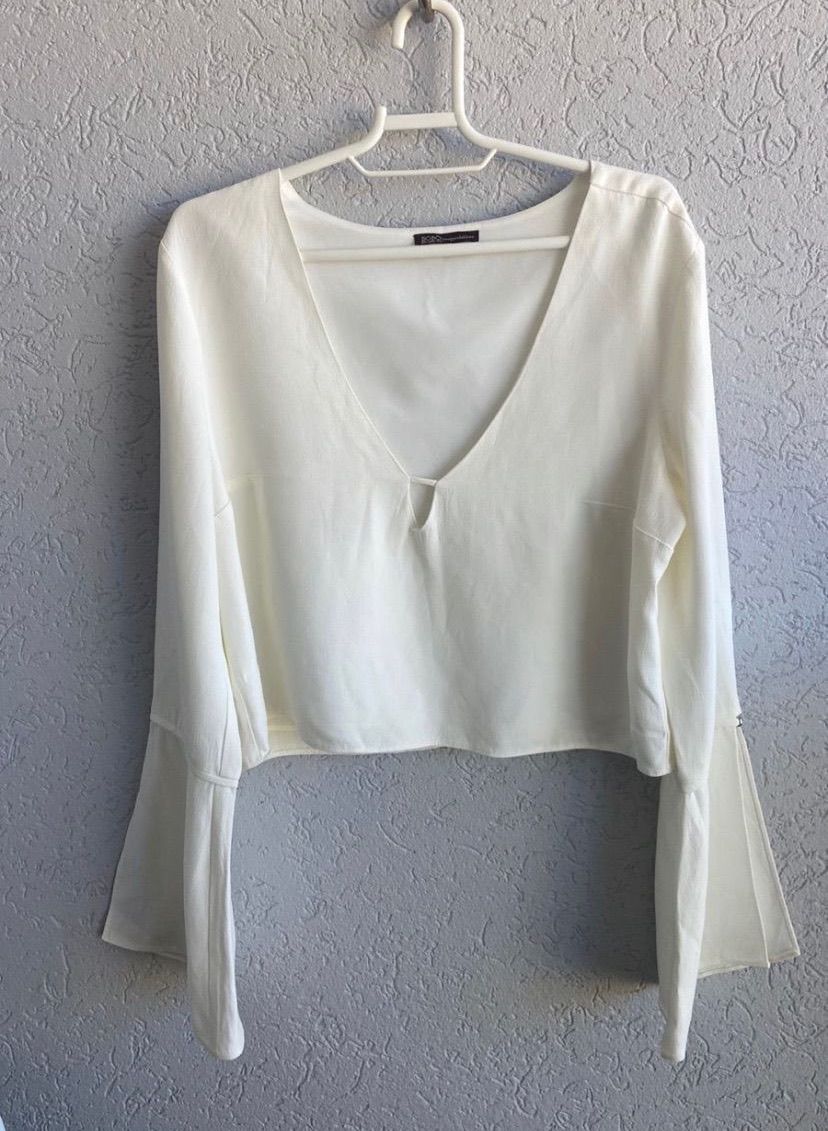 blusa bo.bo off white manga cropped - croppeds bo.bô