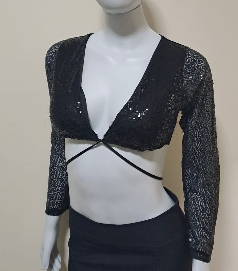 cropped/bolero preto paetê - croppeds 