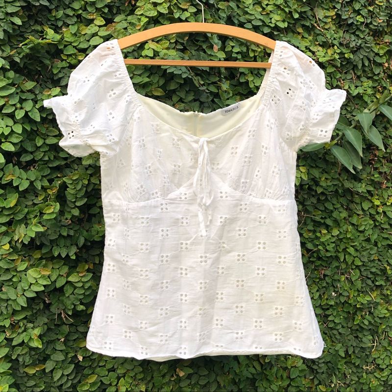 Blusa Camponesa Manga Princesa Decote com Amarração Cordinha Renda Branca  Blusa Feminina Cgc Usado 80918064 enjoei