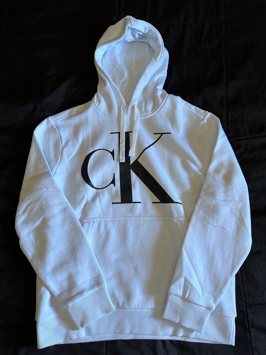 Hoodie Moletom Calvin Klein Branco Moletom Logo Palito Calvin Klein