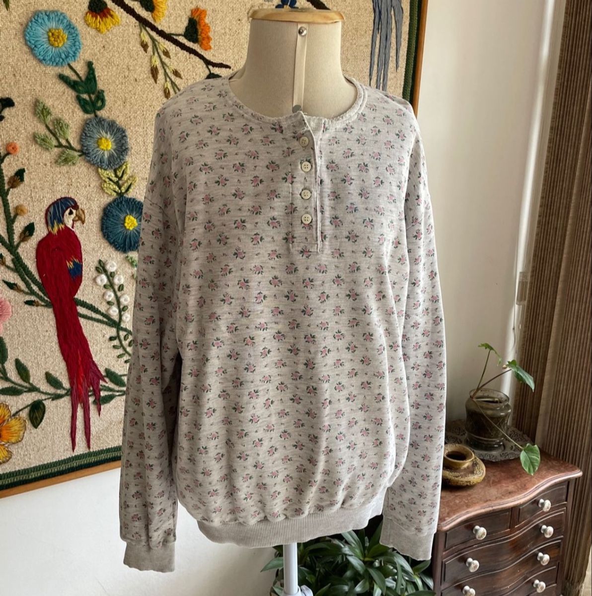 Blusa Casaco Moletom Vintage Feminino Estampado Flor Flores