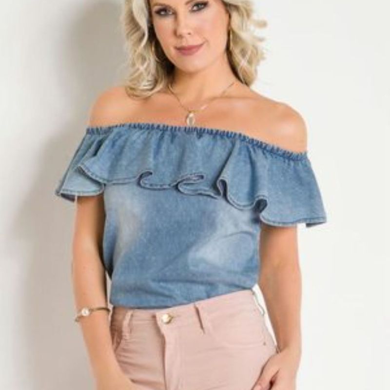 Blusa Ciganinha Jeans Ombro a Ombro Newmar Nunca Usado 78135941
