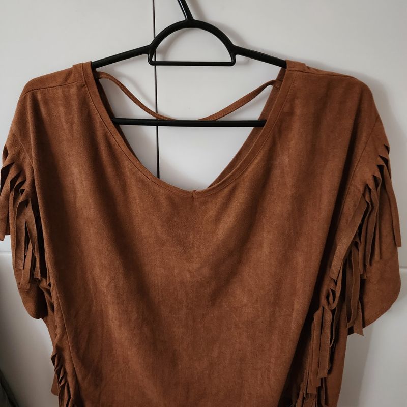 Blusa Cowboy com Franjas Caramelo Escuro Daniel Cassin Blusa