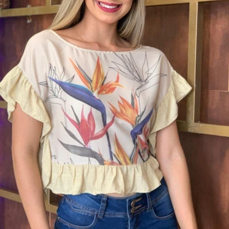 Blusa Semi Cropped Em Veludo Listrado - Moda Colmeia Roupa Feminina