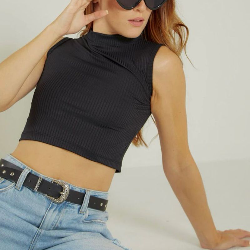 Blusa Cropped Canelada Cavada Gola Alta, Blusa Feminina Nunca Usado  88970618