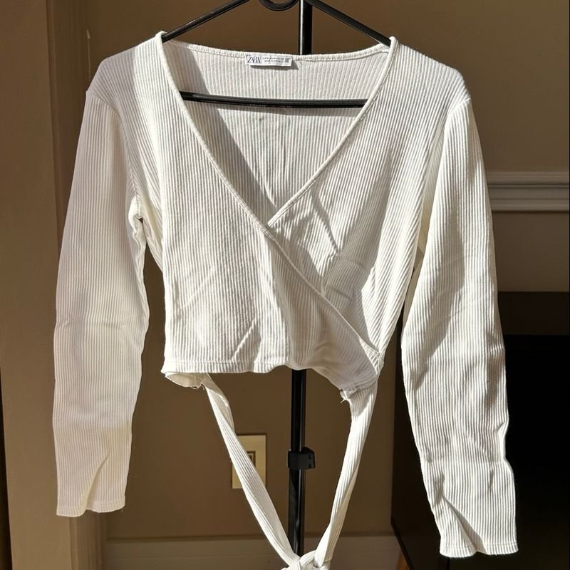 Blusa Zara Manga Longa Laise Branco P - Rehabita Brechó