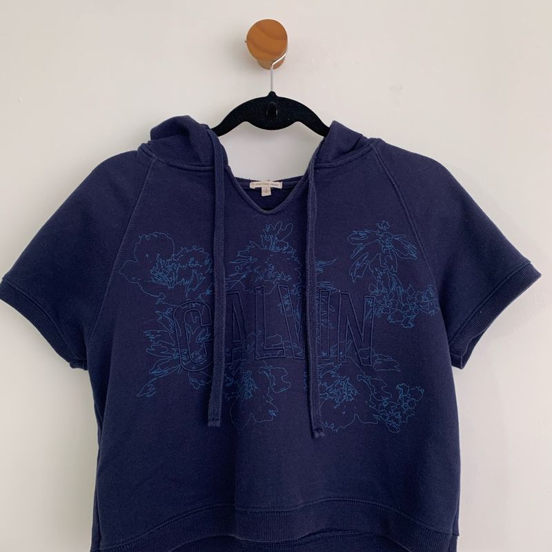 Blusa Cropped Moletom Calvin Klein Azul Marinha Calvin Klein