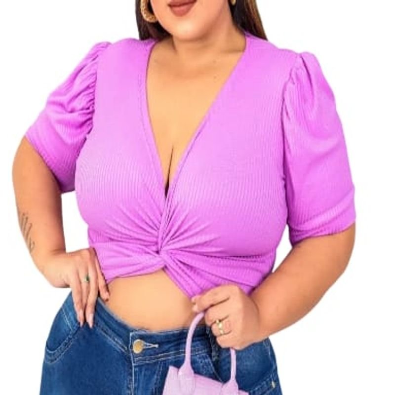 Kit 3 Blusa curta plus size cropped liso grande canelado - TRENDY FASHION -  Blusa Plus Size Feminina - Magazine Luiza