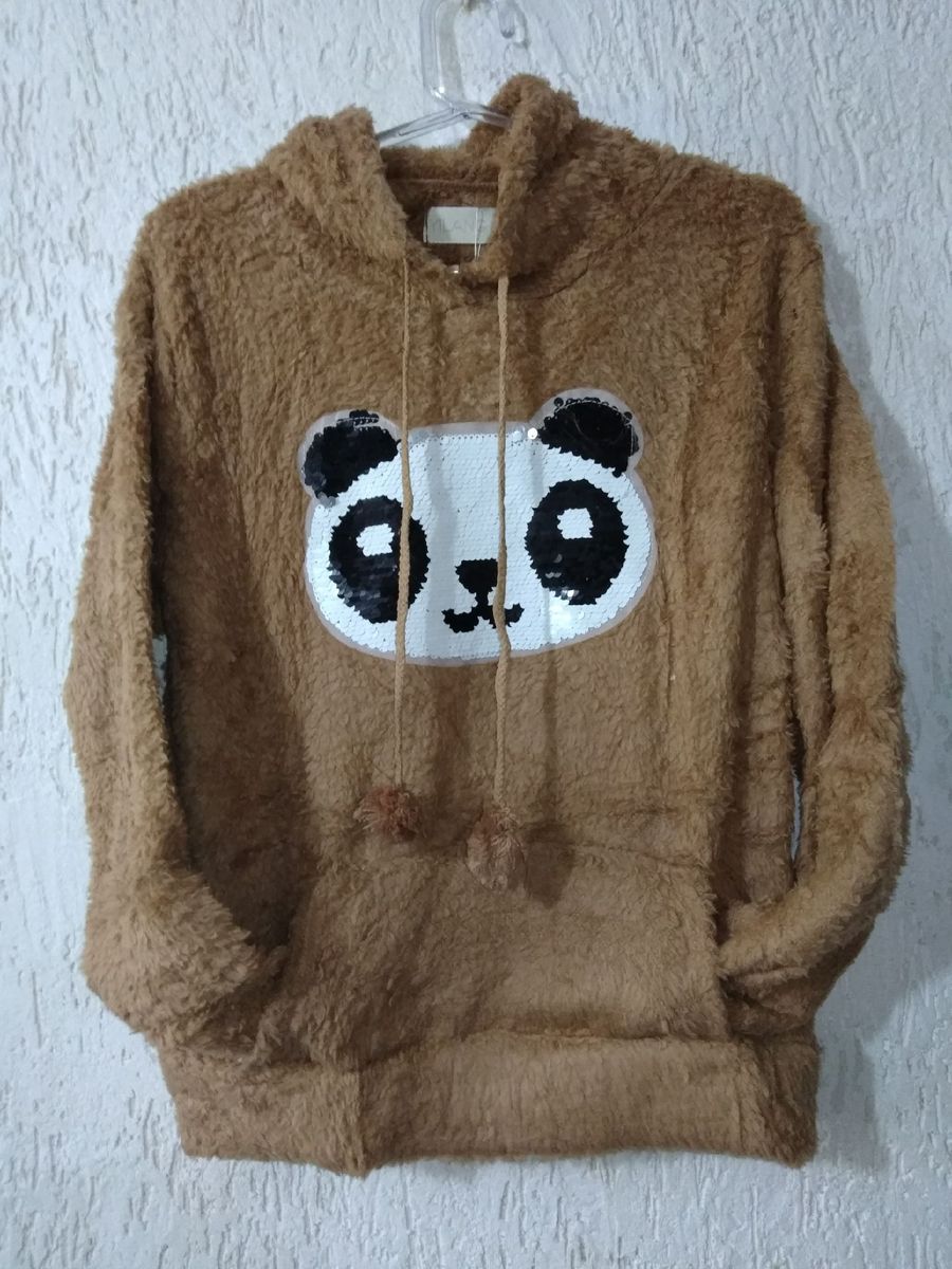 blusa de frio panda com touca