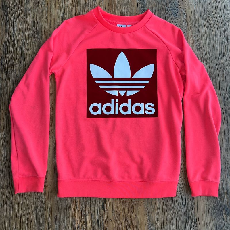 Blusa de Moletom Adidas Originals Neon Trefoil Crew Pink Blusa