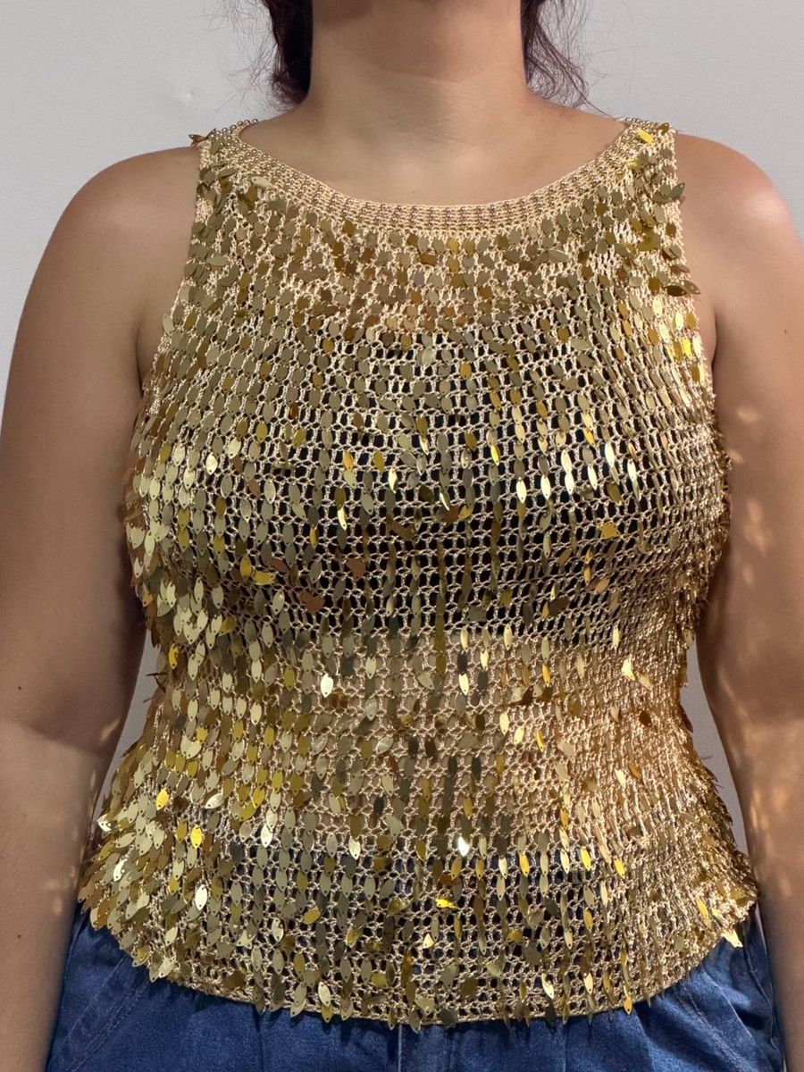 Blusa de Paetê Dourada Tamanho Único | Blusa Feminina Usado 140223510 ...