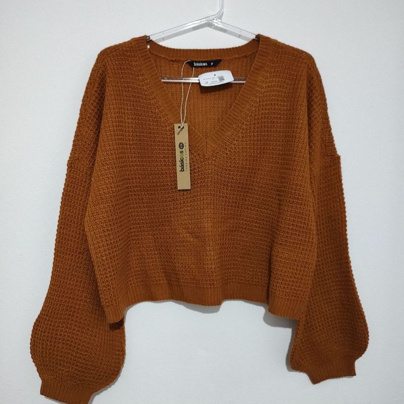 Blusa de Tricô Terracota Manga Balão Básicos Nunca Usado