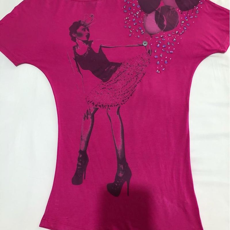 Blusa Denny Rose Pink C Aplicacoes em Cristais Malha C Elastano Tamanho P Denny Rose Usado 82562756 enjoei