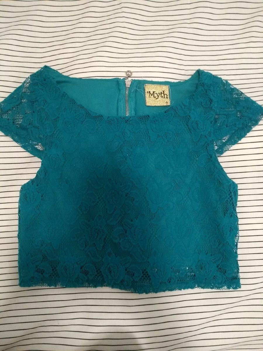 blusa efeito de renda verde - blusas myth