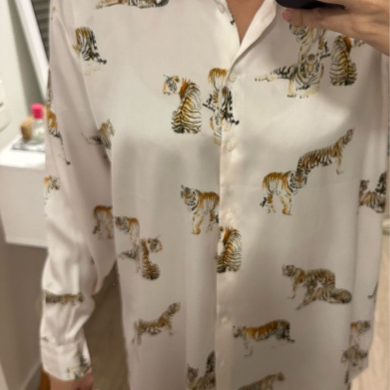 Animal Print Blusa Tigres Zara Celmia-Blusas De Satén Con