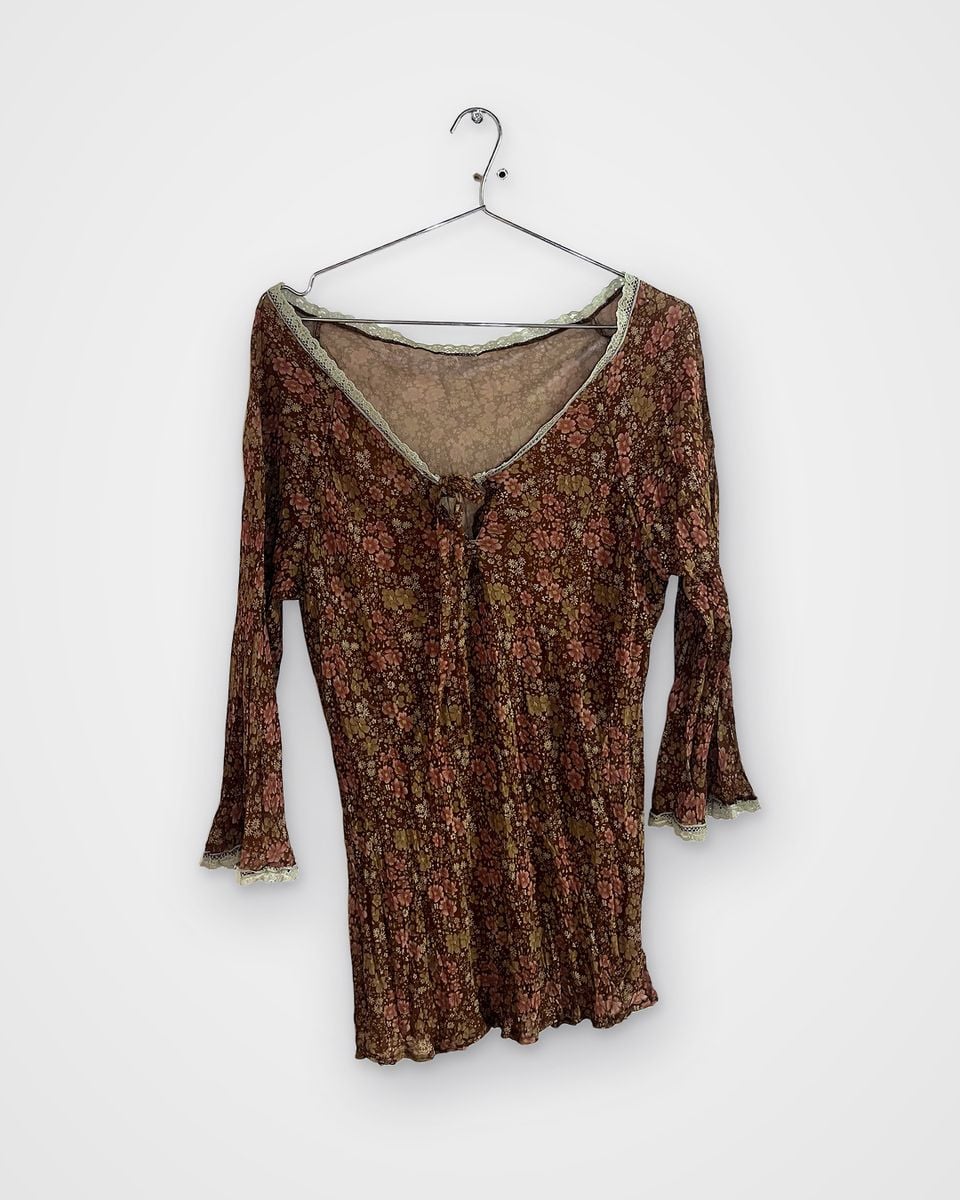 Blusa Estampada Manga Flare com Renda | Blusa Feminina Usado 153470142 ...