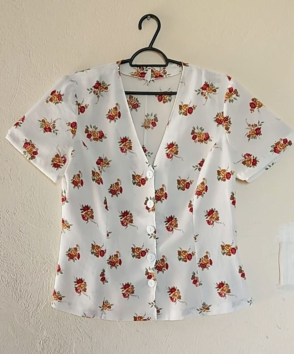Blusa Feminina Vintage Floral Crepe Georgette | Camisa Feminina Usado ...