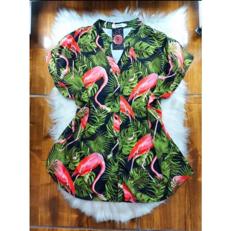 Blusa Flamingo de Bot es Plus Size Moda Feminina G1 Blusa