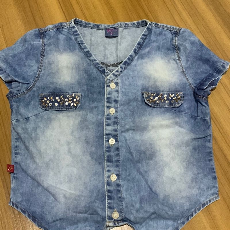 Blusa jeans amarrada na hot sale frente