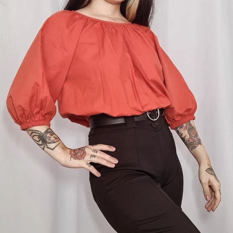 Blusa Laranja Terracota Manga Bufante Hering Usado 101397562