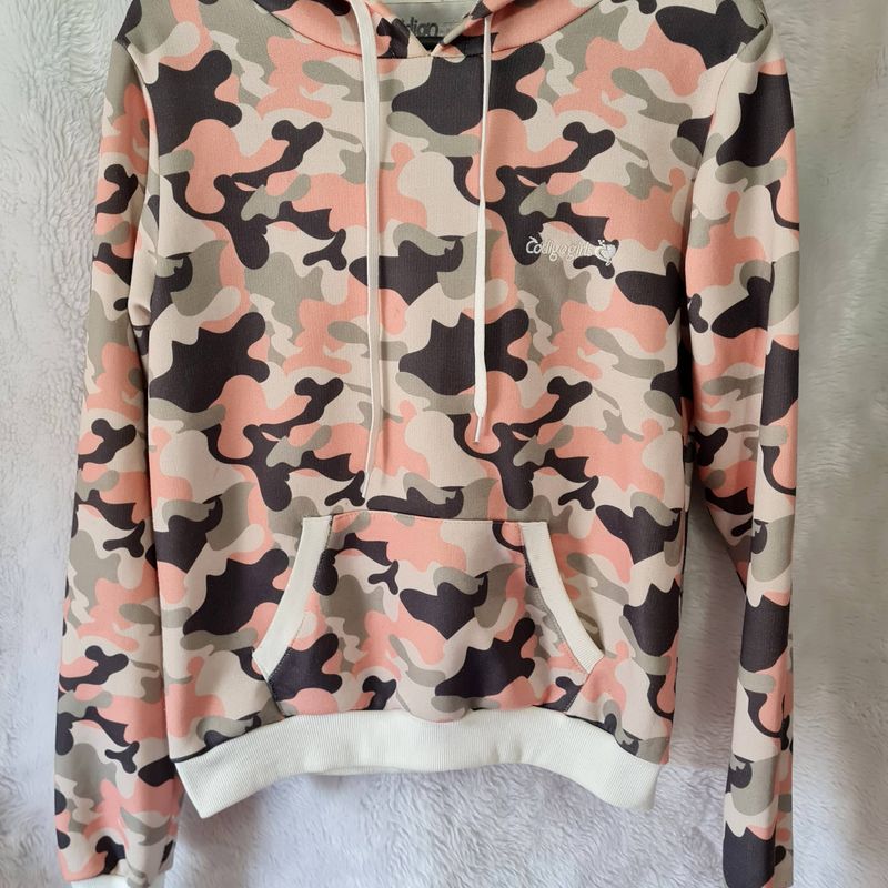 Blusa Moletom Camuflada com Capuz Blusa Feminina Codigo Girls