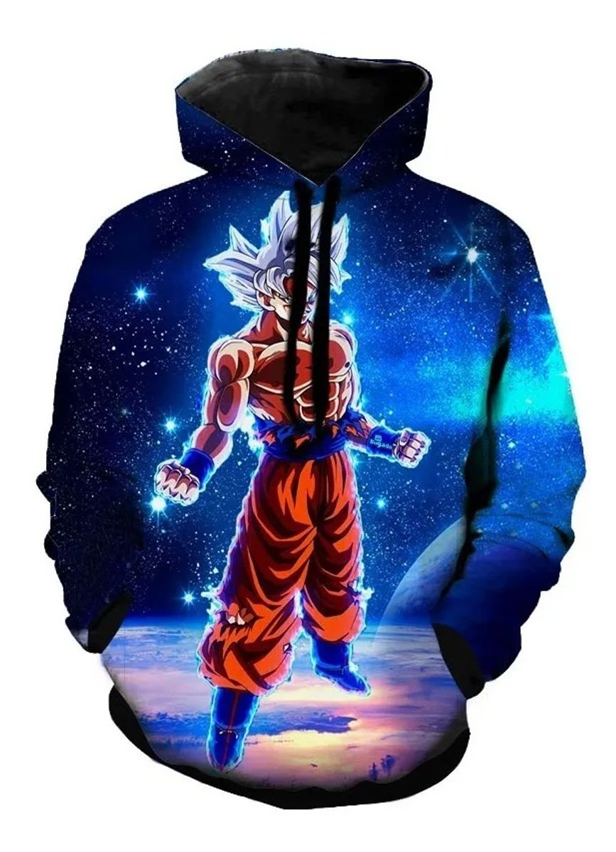 Blusa de Frio Moletom Full Goku Criança Desenho Anime com Capuz