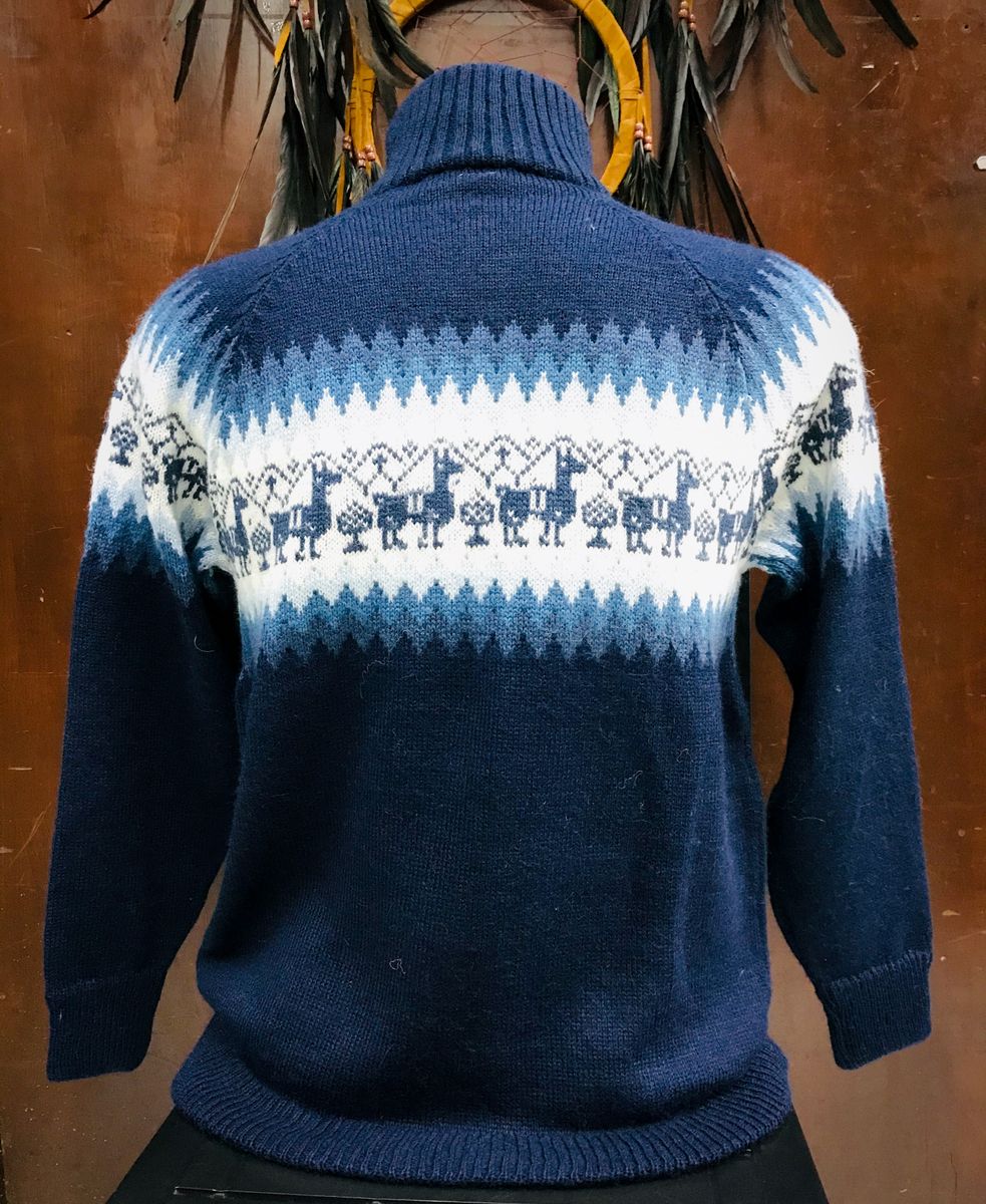 Blusa Peruana - Peça Linda - Nova!! Super Estilosa! Cor Aul Marinho com ...