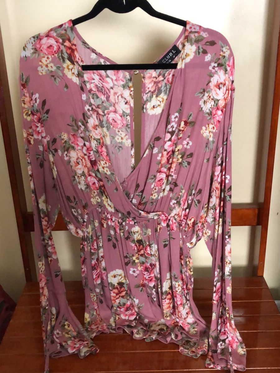blusa plus size floral manga longa decore na frente e atrás. - blusas club l