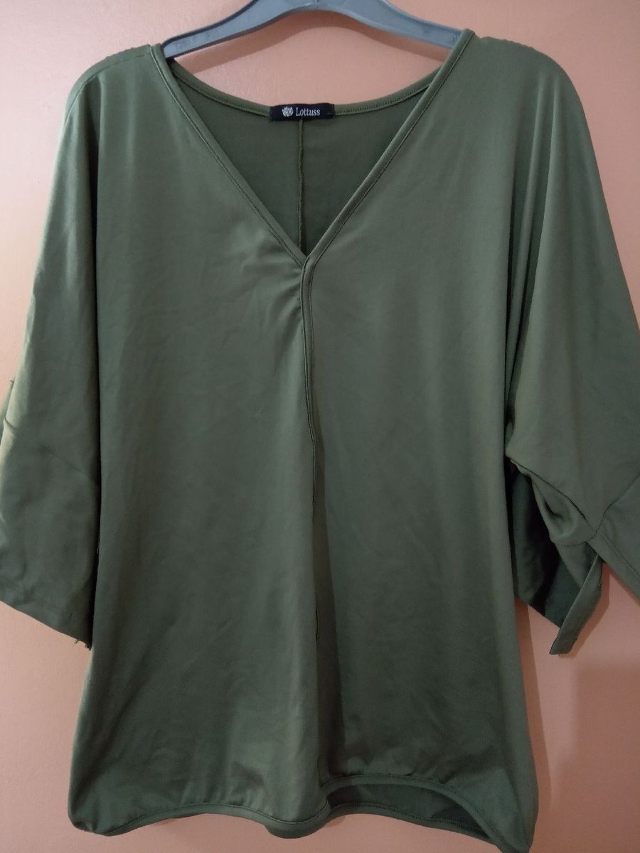 Blusa Plus Size Manga Morcego Verde Militar em Liganete, Blusa Feminina  Nunca Usado 95422467