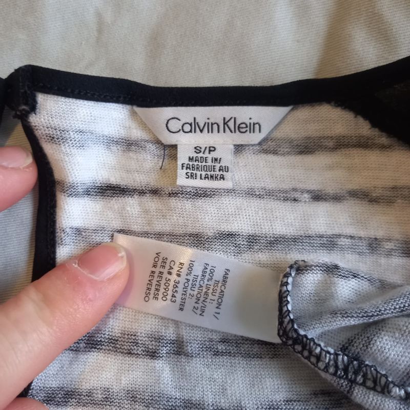 Blusa Regata Feminina Calvin Klein Original Tam P Listrada Preto e