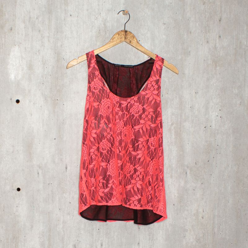 BLUSA DE RENDA VERMELHO ESCURO ZARA - P