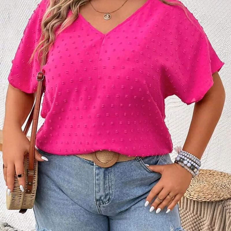 Blusa Rosa Pink Ponto Suíço Plus Size G2 Blusa Feminina Shein