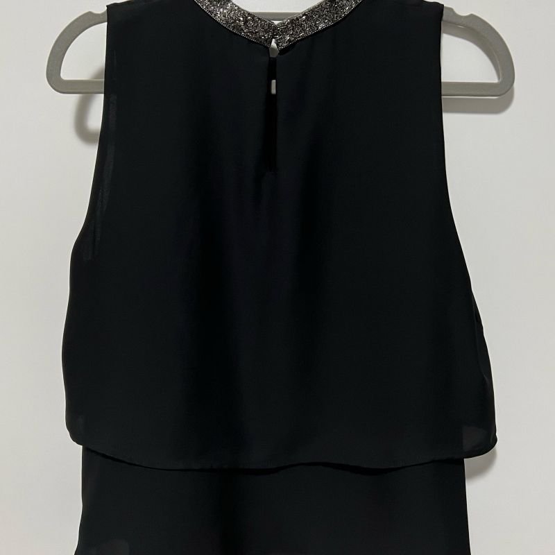 BLUSA ML PRETA DE TELA C/EST BORDADA ZARA - P - Donna Fifi Brechó