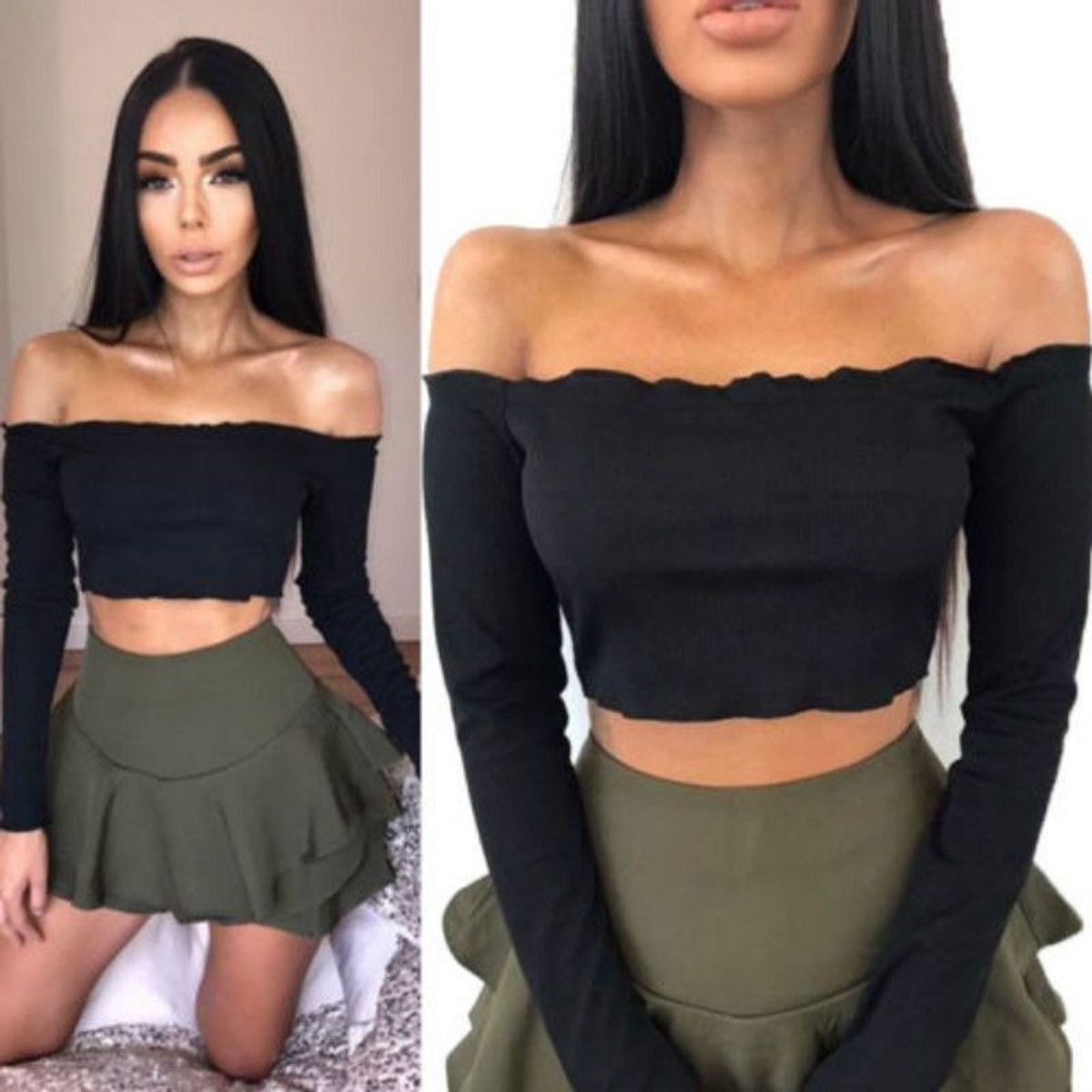 Blusa Tomara Que Caia Manga Longa Crop Top Estilo Kylie Jenner Preta Blusa Feminina Nunca