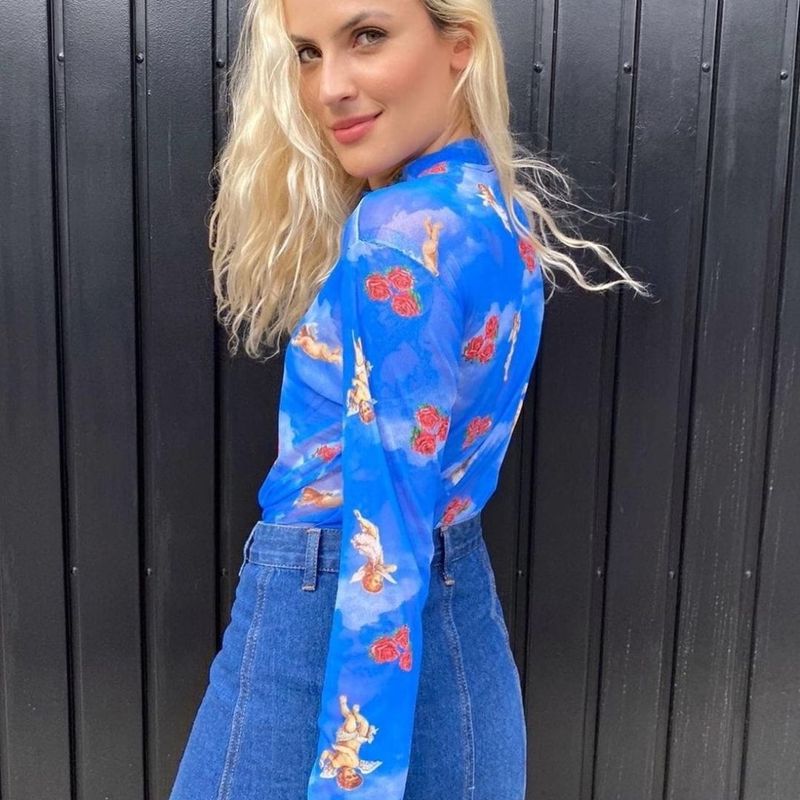 Blusa transparente azul de angeles hotsell