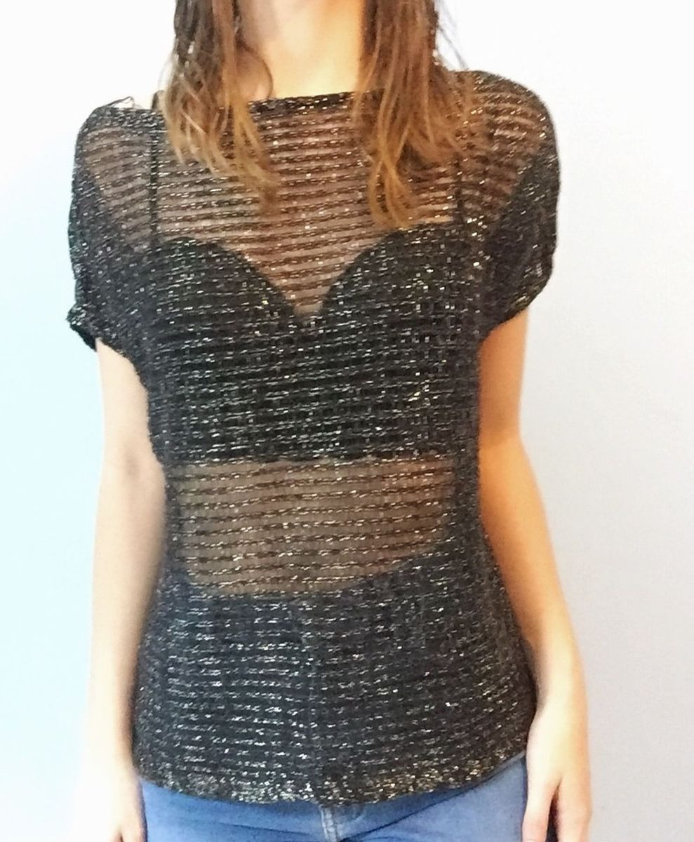 blusa transparente preta com brilho