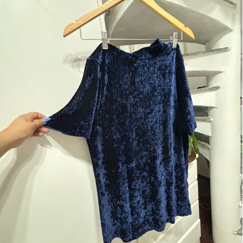Blusa Veludo Molhado Azul Marinho Canelado Chiquerrima Riachuelo