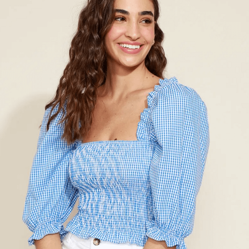 Blusa Vichy Azul Mangas Bufantes Blusa Feminina C A Usado