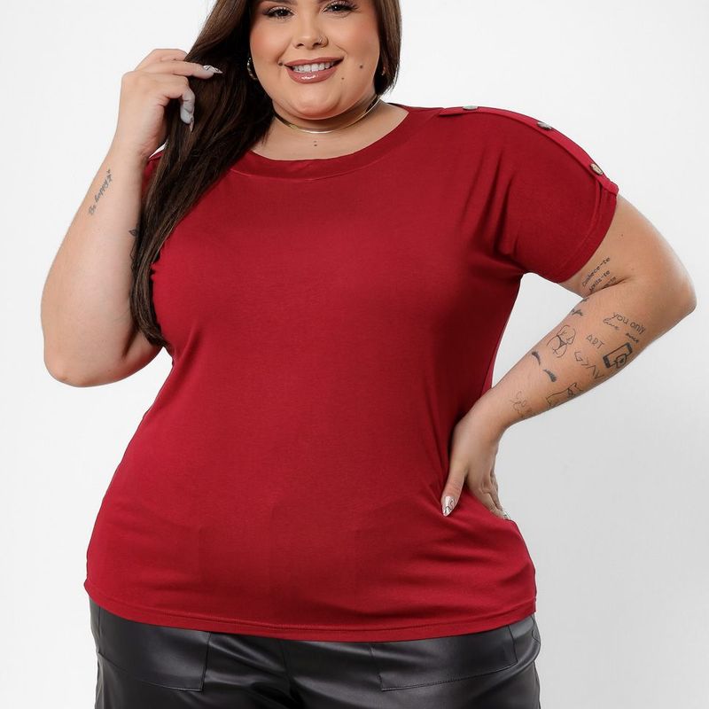 Blusa Viscolycra Marsala Plus Size com Detalhe em Botões Na Manga. Tamanhos  G1 e G3. Novo., Blusa Feminina Use Criativa Nunca Usado 86866147