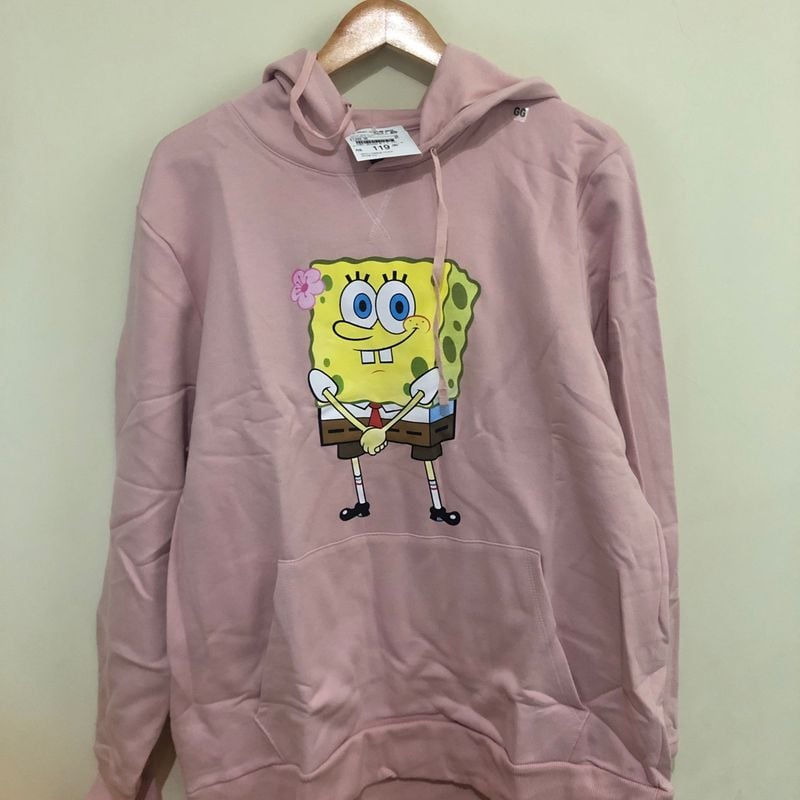Blusão de Moletom Bob Esponja Rosa Estampado C&A Nunca Usado